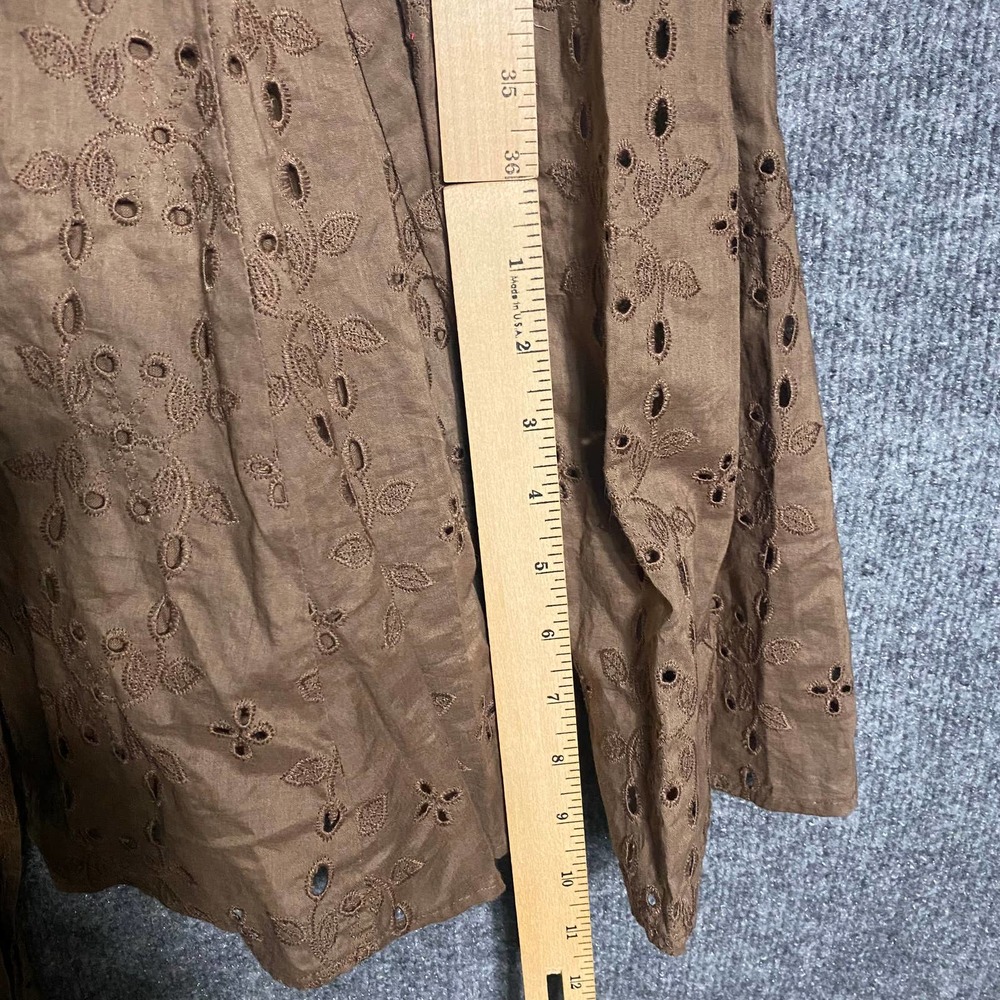 cAbi 545 Midi Dress 12 Large Brown Eyelet V-Neck A-Line Preppy - Picture 7 of 8
